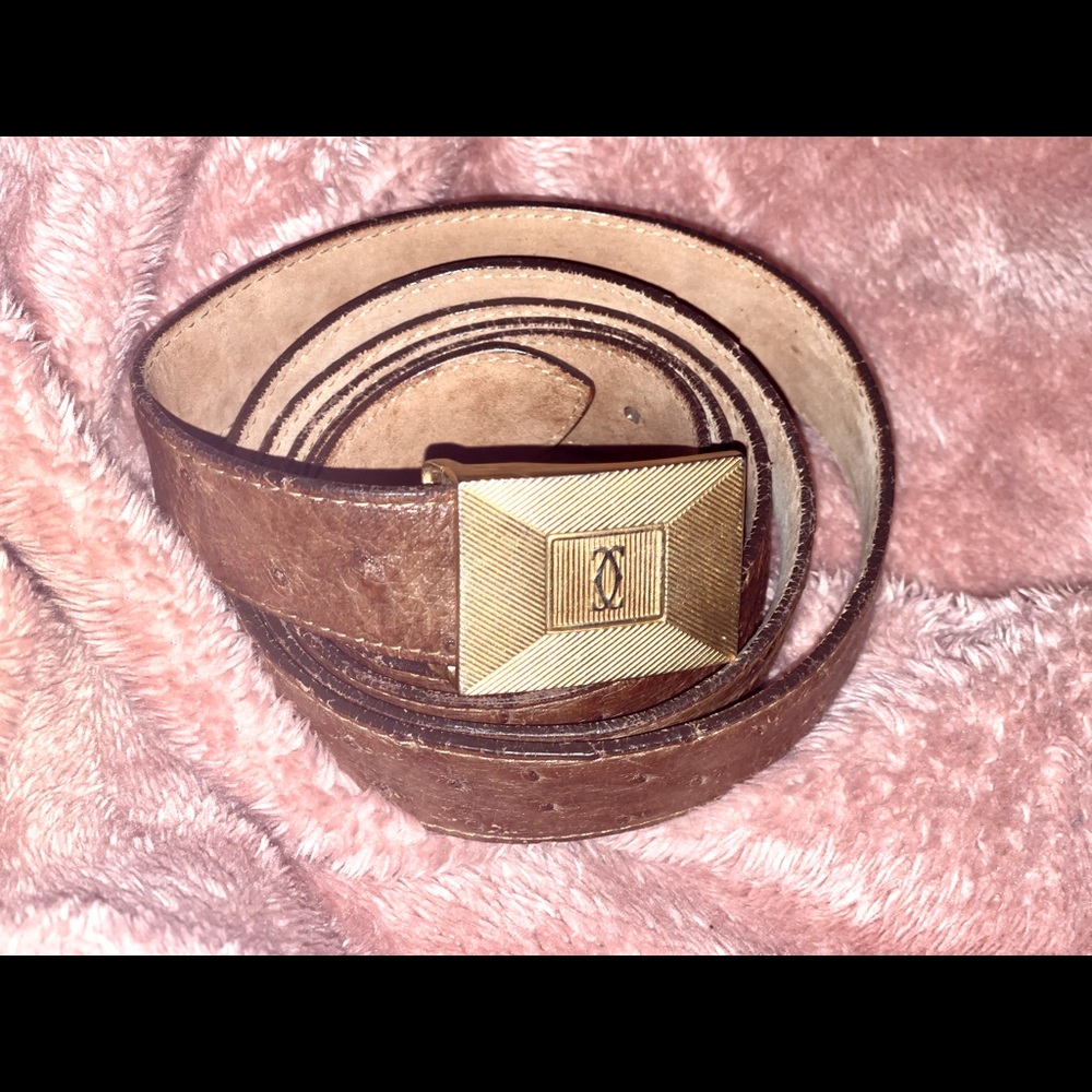 Cartier Vintage Brown Ostrich Belt size 56. Color may vary due to lighting.